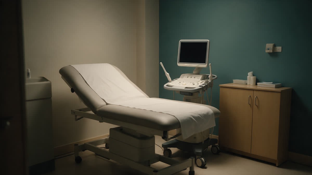 Sala de exames da VilaGastro, com aparelho de ultrassonografia